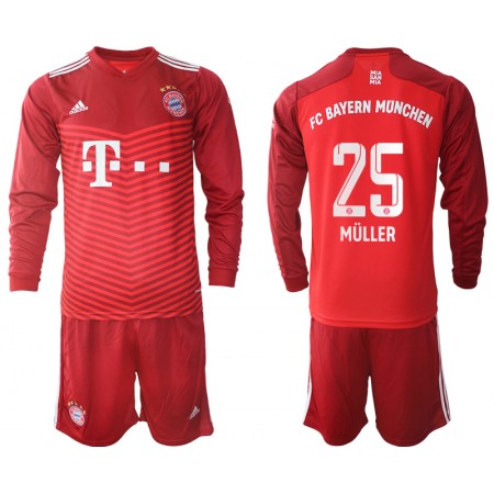 Billiga Fotbollströjor FC Bayern München Thomas Muller 25 Barn Hemma tröja 2021/22 Långärmad